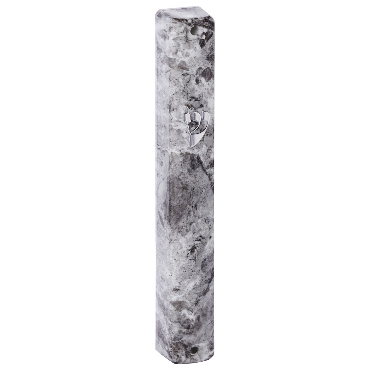Marble-Look Plastic Mezuzah Case with Silver Shin
