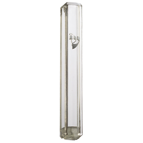 Clear Acrylic Mezuzah Case with Silver Shin