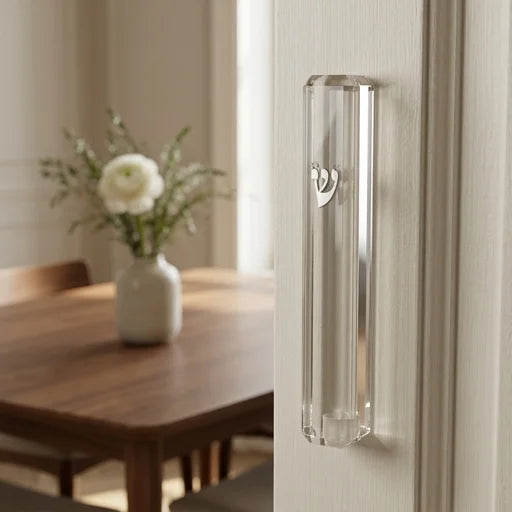 Clear Acrylic Mezuzah Case with Silver Shin