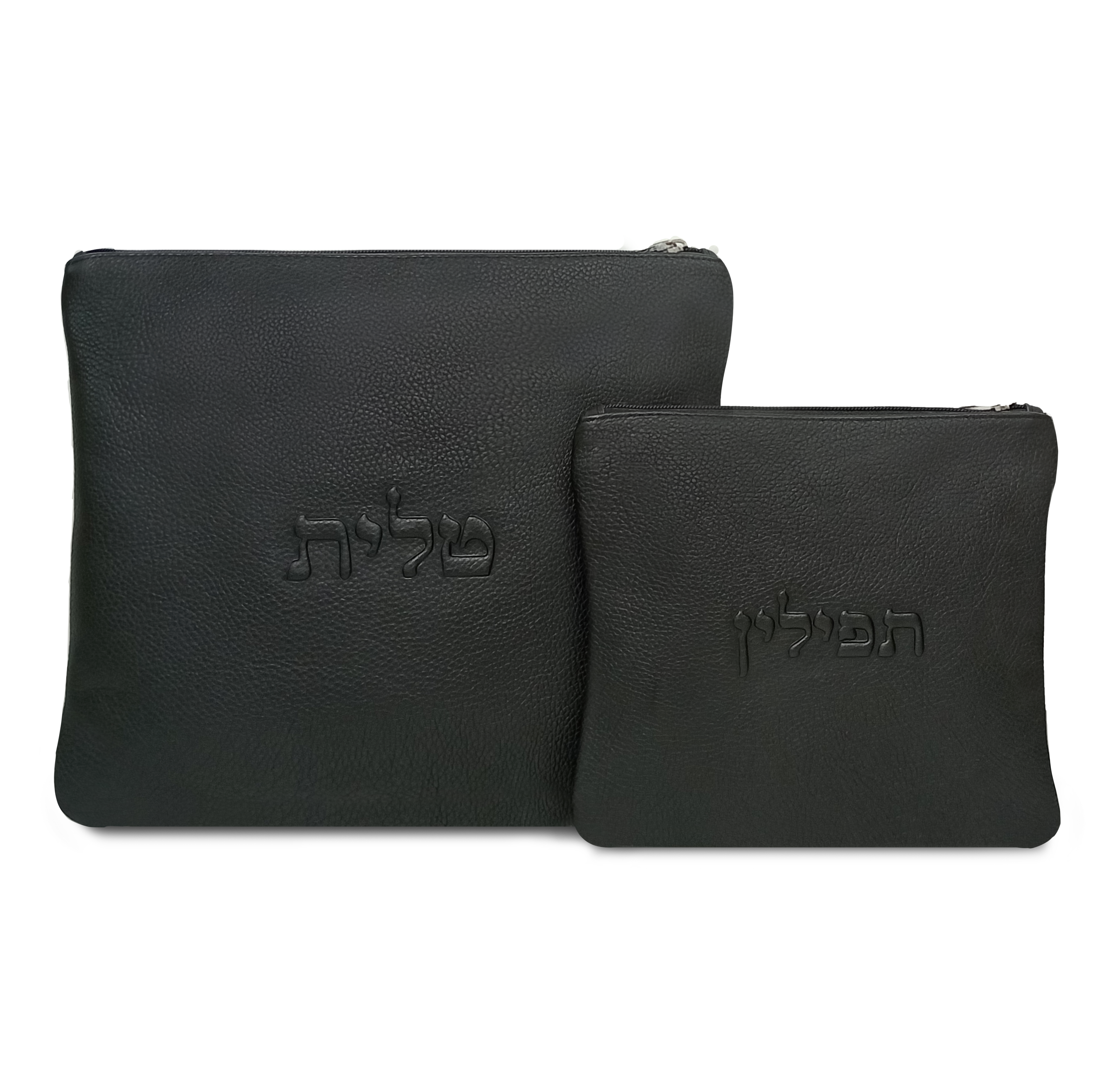 Premium Black Leather Tallit & Tefillin Bag Set
