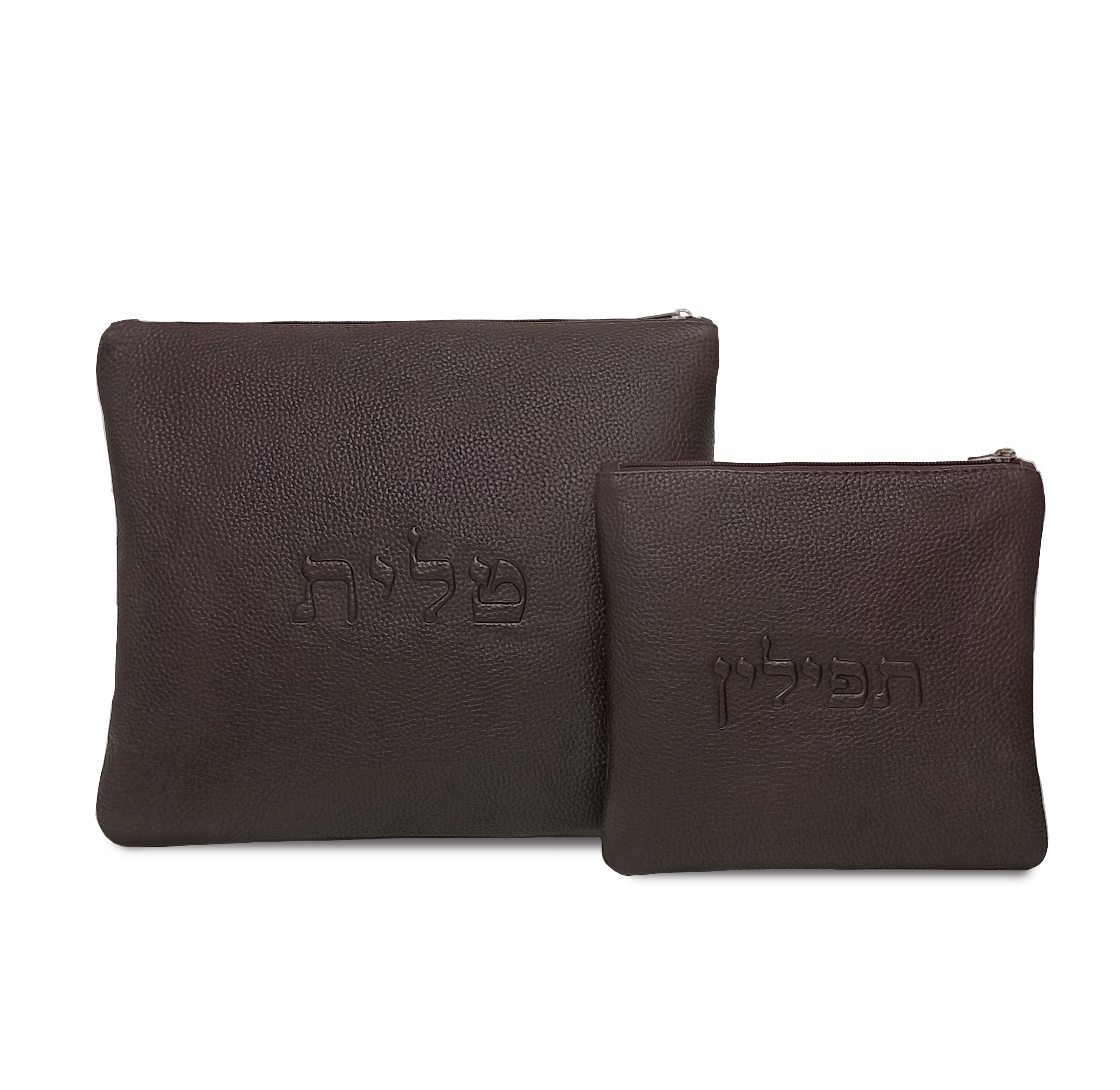 Premium Genuine Leather Tallit & Tefillin Bag Set – Brown Embossed Edition