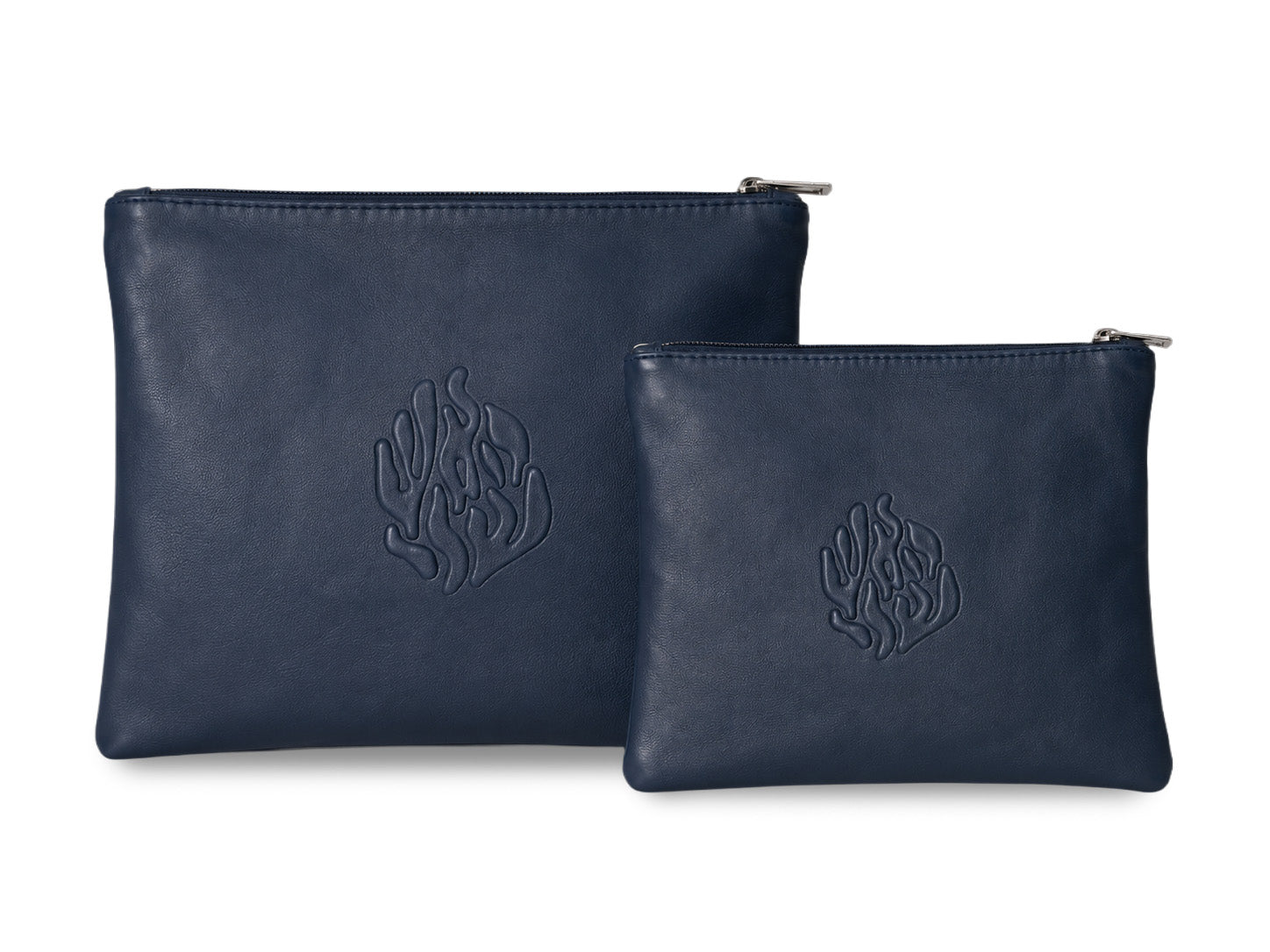Premium Genuine Leather Tallit & Tefillin Bag Set – Navy Blue Flame Logo Edition