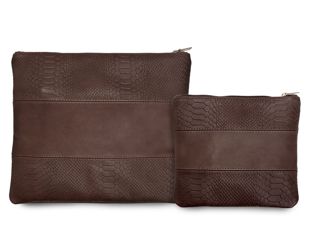 Premium Genuine Leather Tallit & Tefillin Bag Set – Brown Crocodile Edition