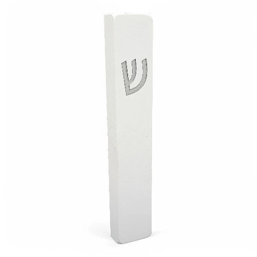 Concrete Mezuzah Case - White With Silver Shein - Rectangle