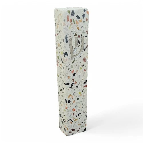 Concrete Mezuzah Case - Light terrazzo With Silver Shein - Rectangle