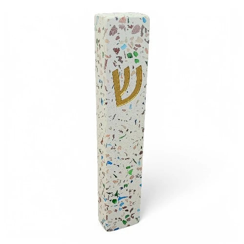 Concrete Mezuzah Case - Light terrazzo With Gold Shein - Rectangle