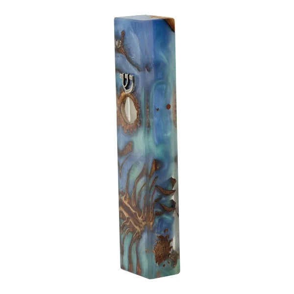 Handcrafted Epoxy & Wood Mezuzah – Large- Ocean Blue