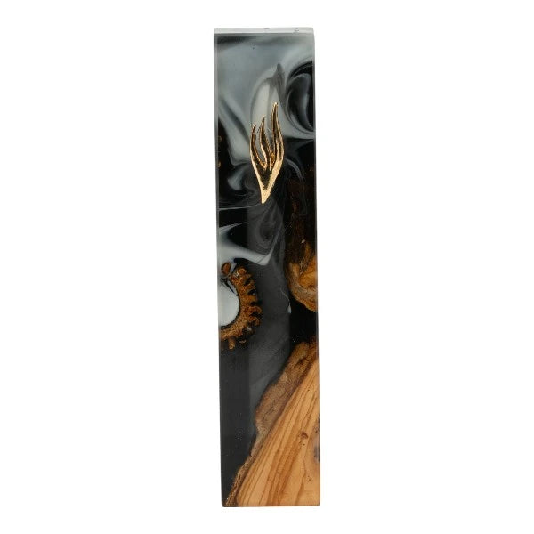 Handcrafted Epoxy & Wood Mezuzah – Large- Black & White
