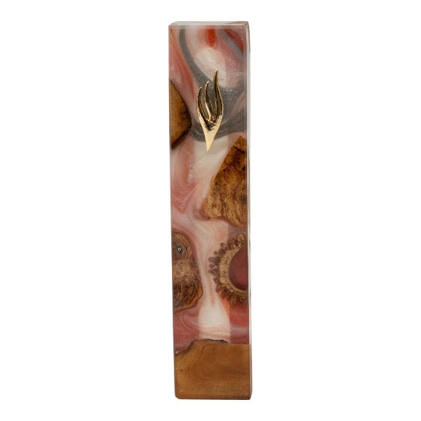 Handcrafted Epoxy & Wood Mezuzah – Large- Peach