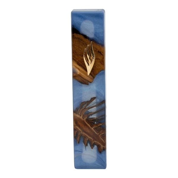 Handcrafted Epoxy & Wood Mezuzah – Large- Deep Blue