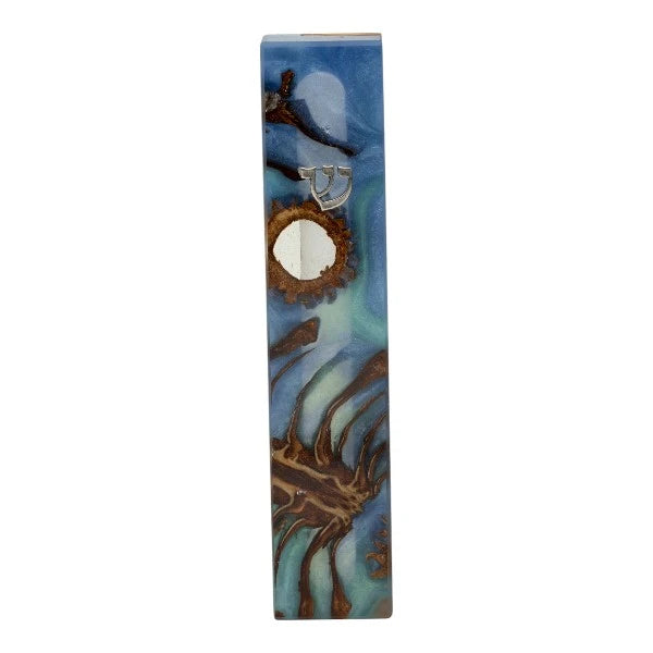 Handcrafted Epoxy & Wood Mezuzah – Large- Ocean Blue