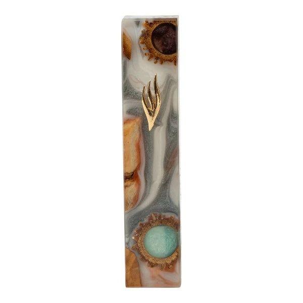 Handcrafted Epoxy & Wood Mezuzah – Large- White & Peach Pink