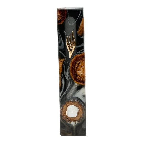 Handcrafted Epoxy & Wood Mezuzah – Large- Black & White