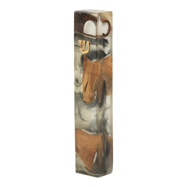 Handcrafted Epoxy & Wood Mezuzah – Medium- White & Black