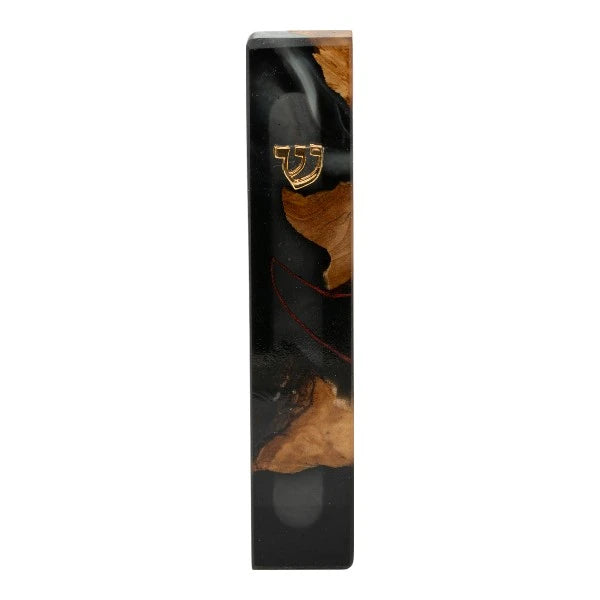 Handcrafted Epoxy & Wood Mezuzah – Medium- Black & White