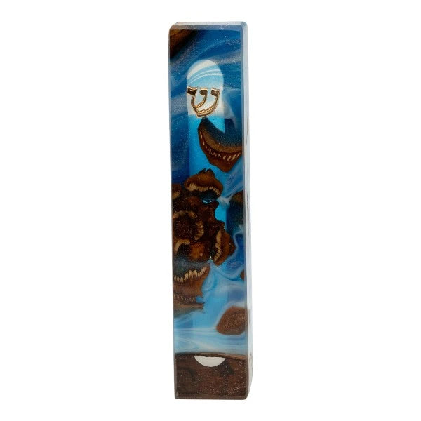 Handcrafted Epoxy & Wood Mezuzah – Medium- Ocean Blue