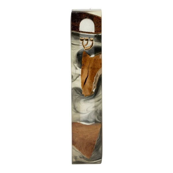 Handcrafted Epoxy & Wood Mezuzah – Medium- White & Black