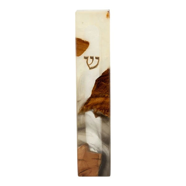 Handcrafted Epoxy & Wood Mezuzah – Medium- Pearl White