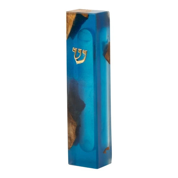 Handcrafted Epoxy & Wood Mezuzah – Small- Ocean Blue