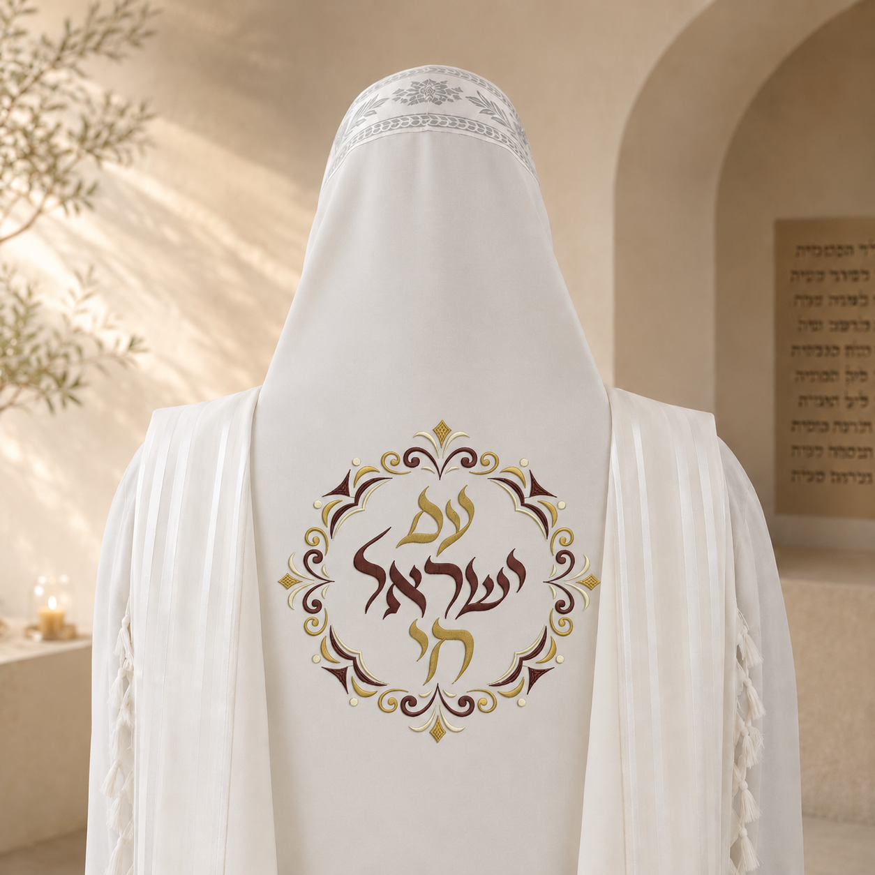 "Am Yisrael Chai" – Mandala Back Embroidery (Gold, Light Brown & Dark Brown)