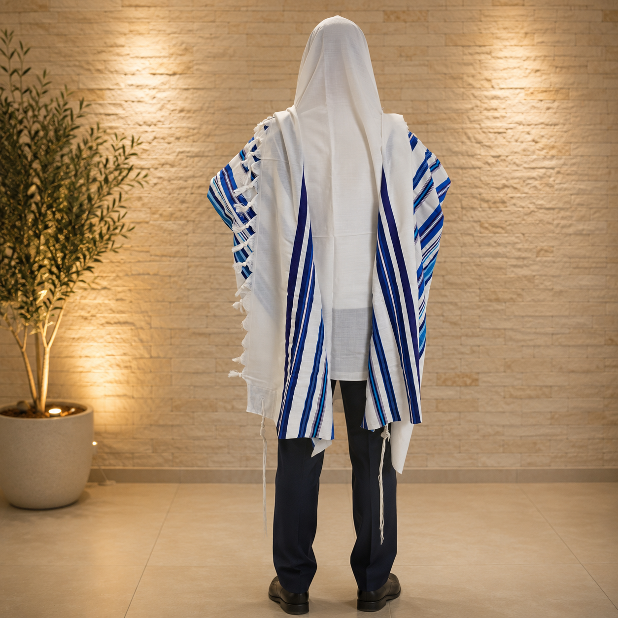 BENI OR- Classic texture pure wool tallit-Shades of Blue Stripes- Made in ISRAEL