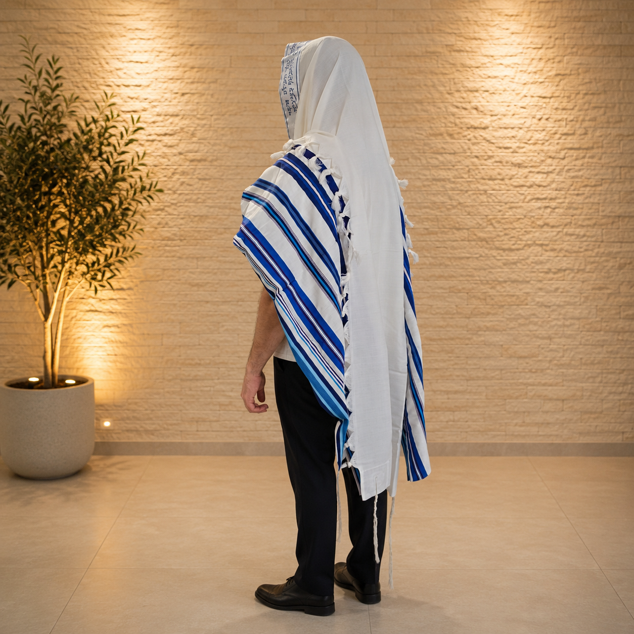 BENI OR- Classic texture pure wool tallit-Shades of Blue Stripes- Made in ISRAEL