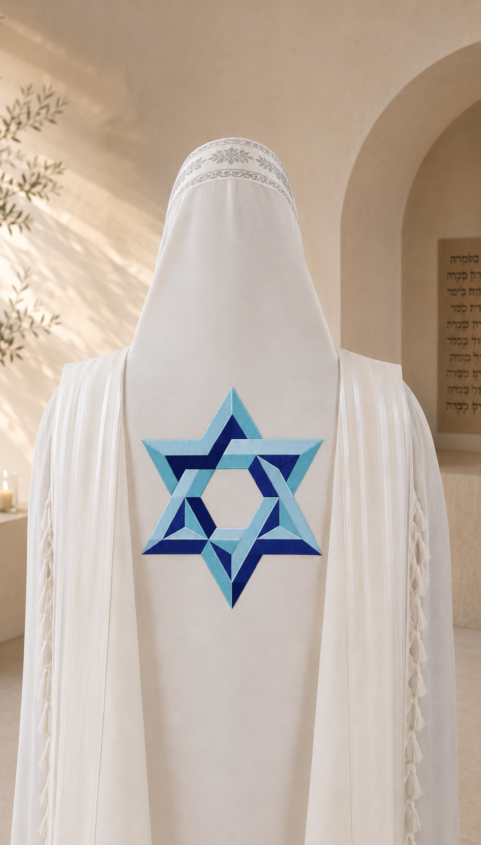 3D Star of David Embroidery – Premium Back Design | Shades of Blue