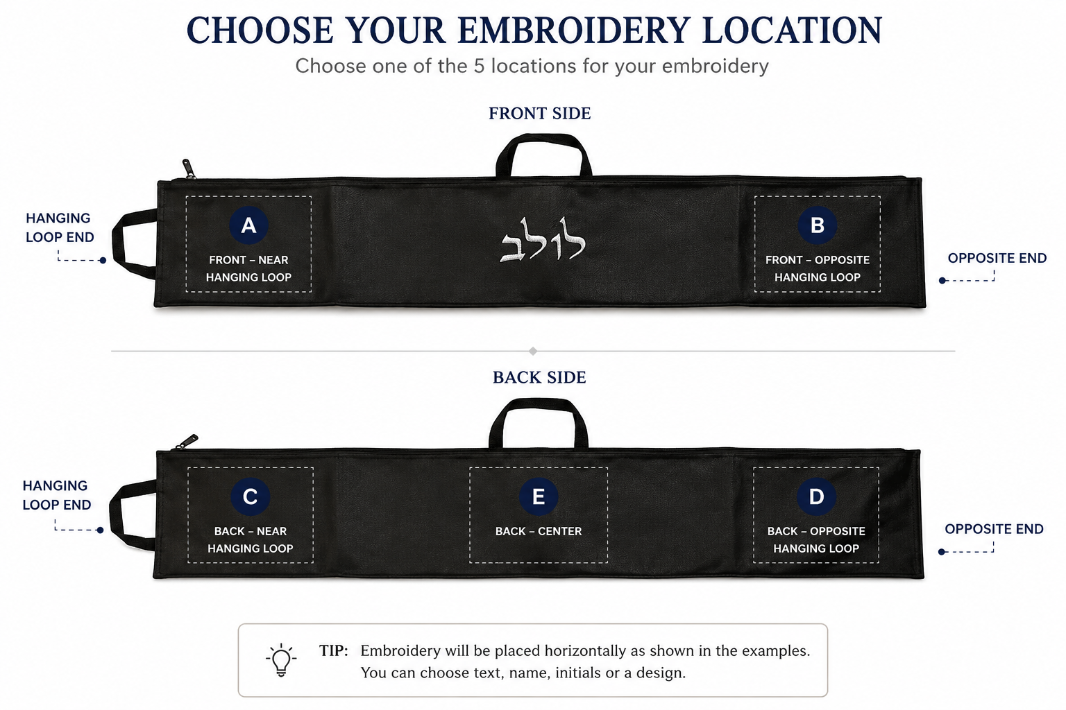 Faux Leather Lulav Bag with Thermal Insulation – Black | Antique White Embossed "Lulav" Design