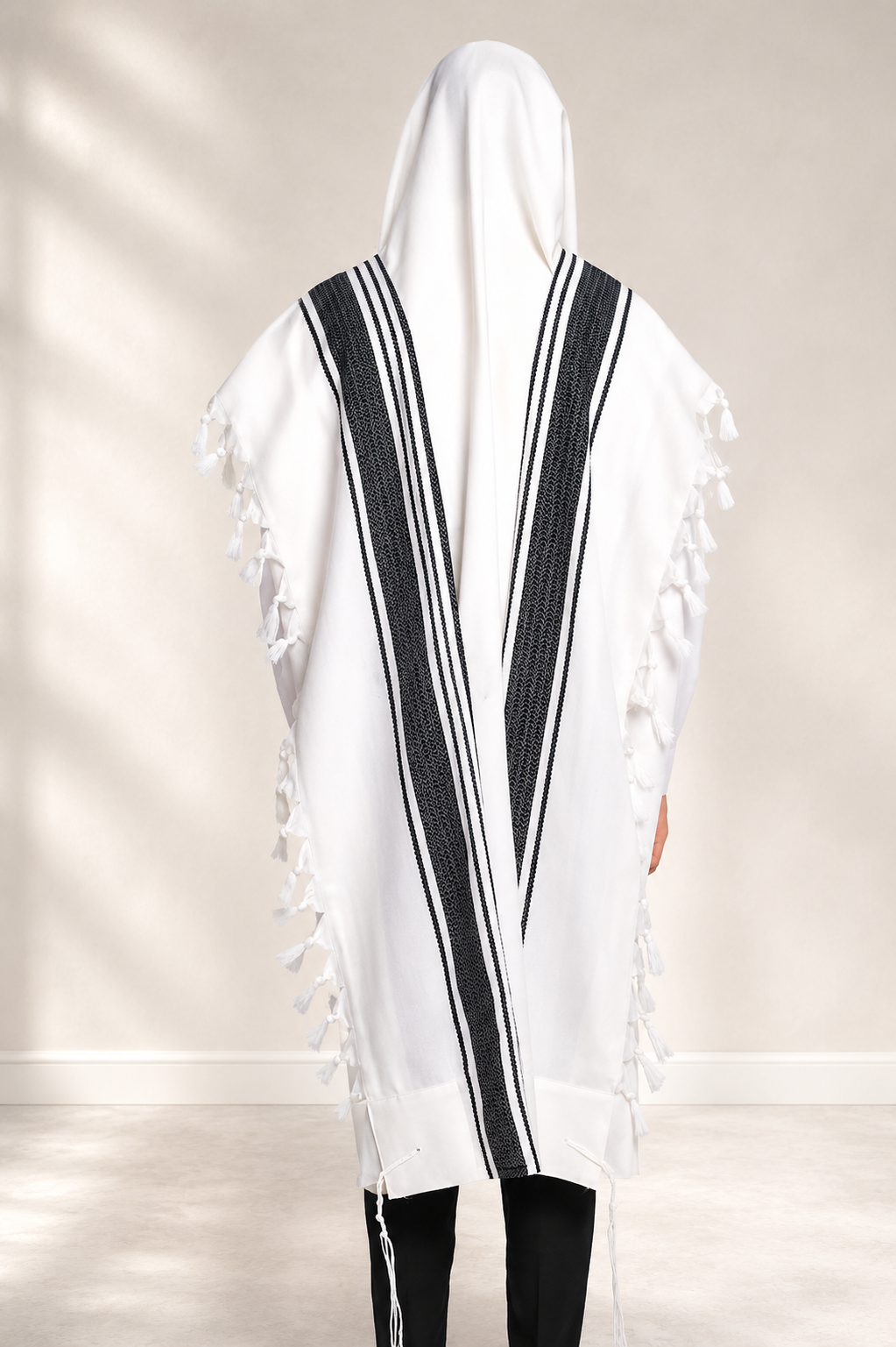 Hallelujah - Premium Handwoven-Style Wool Tallit with Non-Slip Fabric - Black Stripes