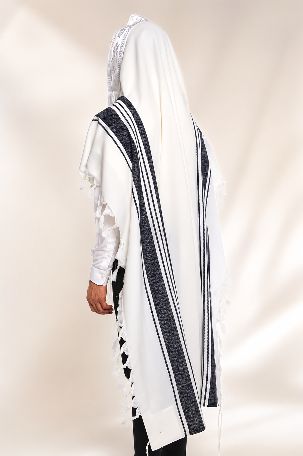 Hallelujah - Premium Handwoven-Style Wool Tallit with Non-Slip Fabric - Black Stripes