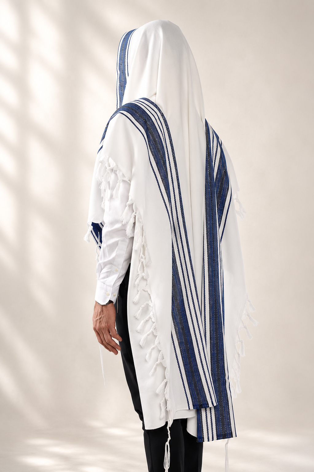 Hallelujah - Premium Handwoven-Style Wool Tallit with Non-Slip Fabric - Black & Blue Stripes