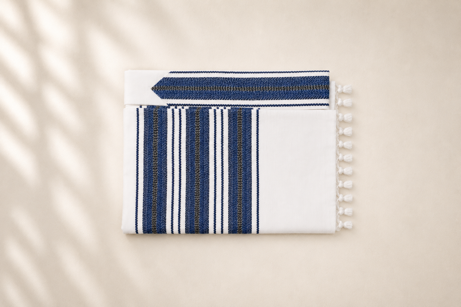 Hallelujah - Premium Handwoven-Style Wool Tallit with Non-Slip Fabric - Black & Blue Stripes