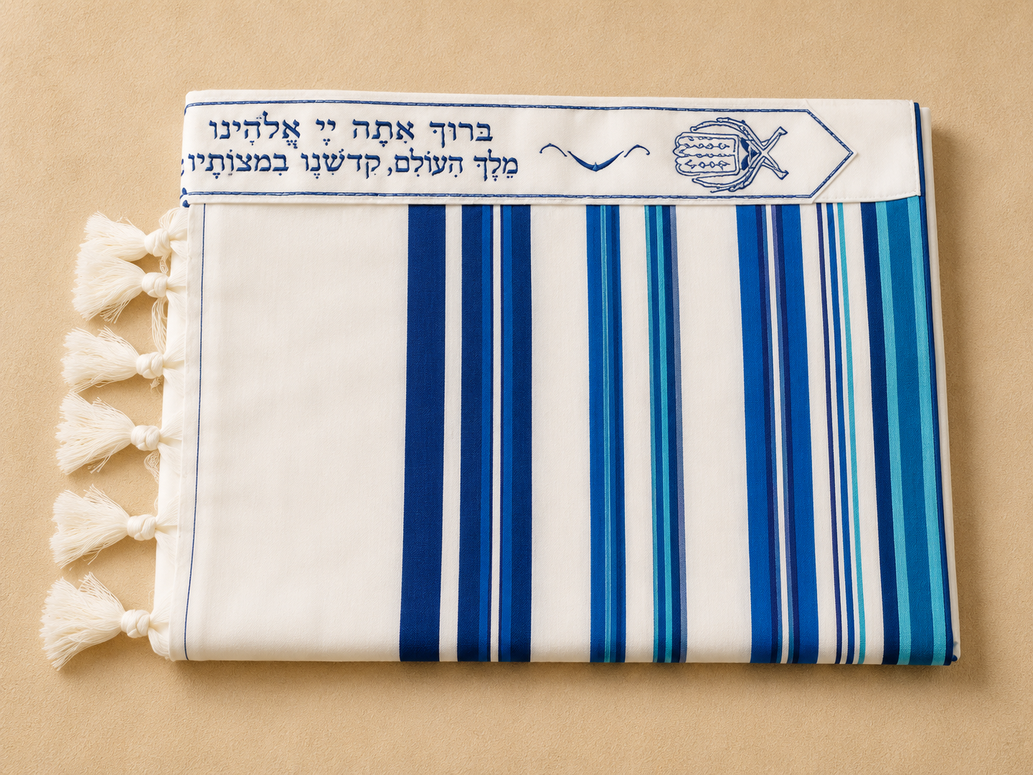 BENI OR- Classic texture pure wool tallit-Shades of Blue Stripes- Made in ISRAEL