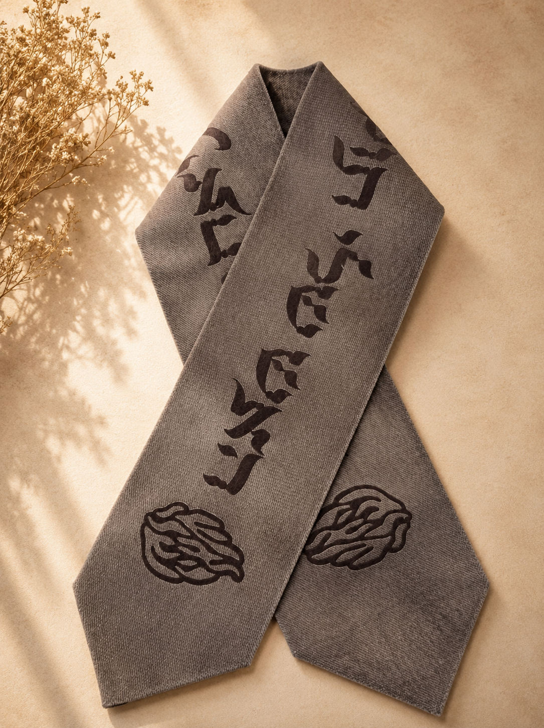 “My Fire Will Burn Until the Coming of Mashiach” Gray Linen Atarah – Handmade in Israel