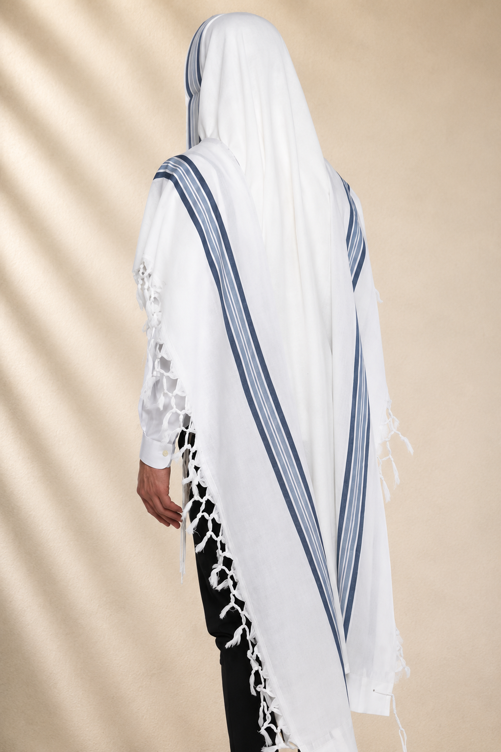 HALEL - Special Non Slip Pure Wool Tallit - Blue Stripes