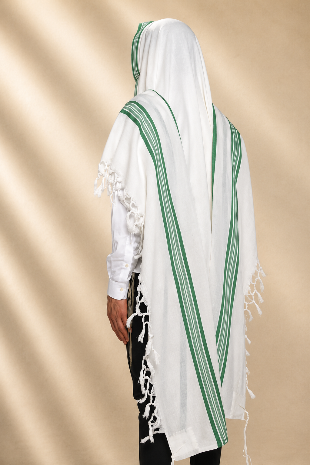 HALEL - Special Non Slip Pure Wool Tallit - Mint Green Stripes