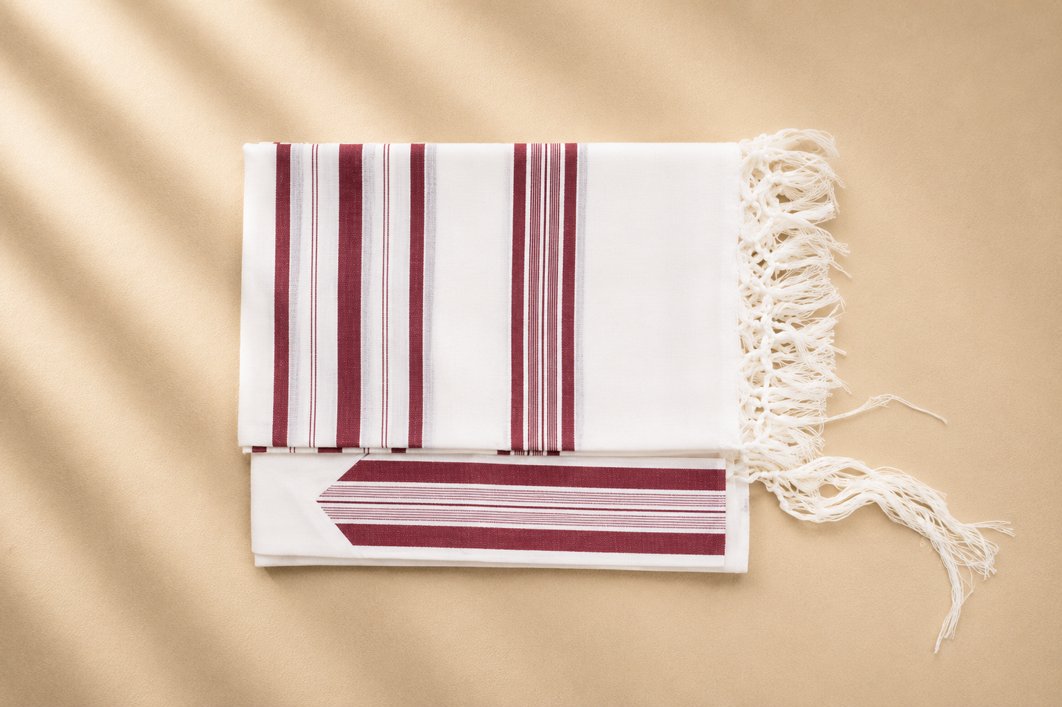 HALEL - Special Non Slip Pure Wool Tallit - Burgundy Stripes
