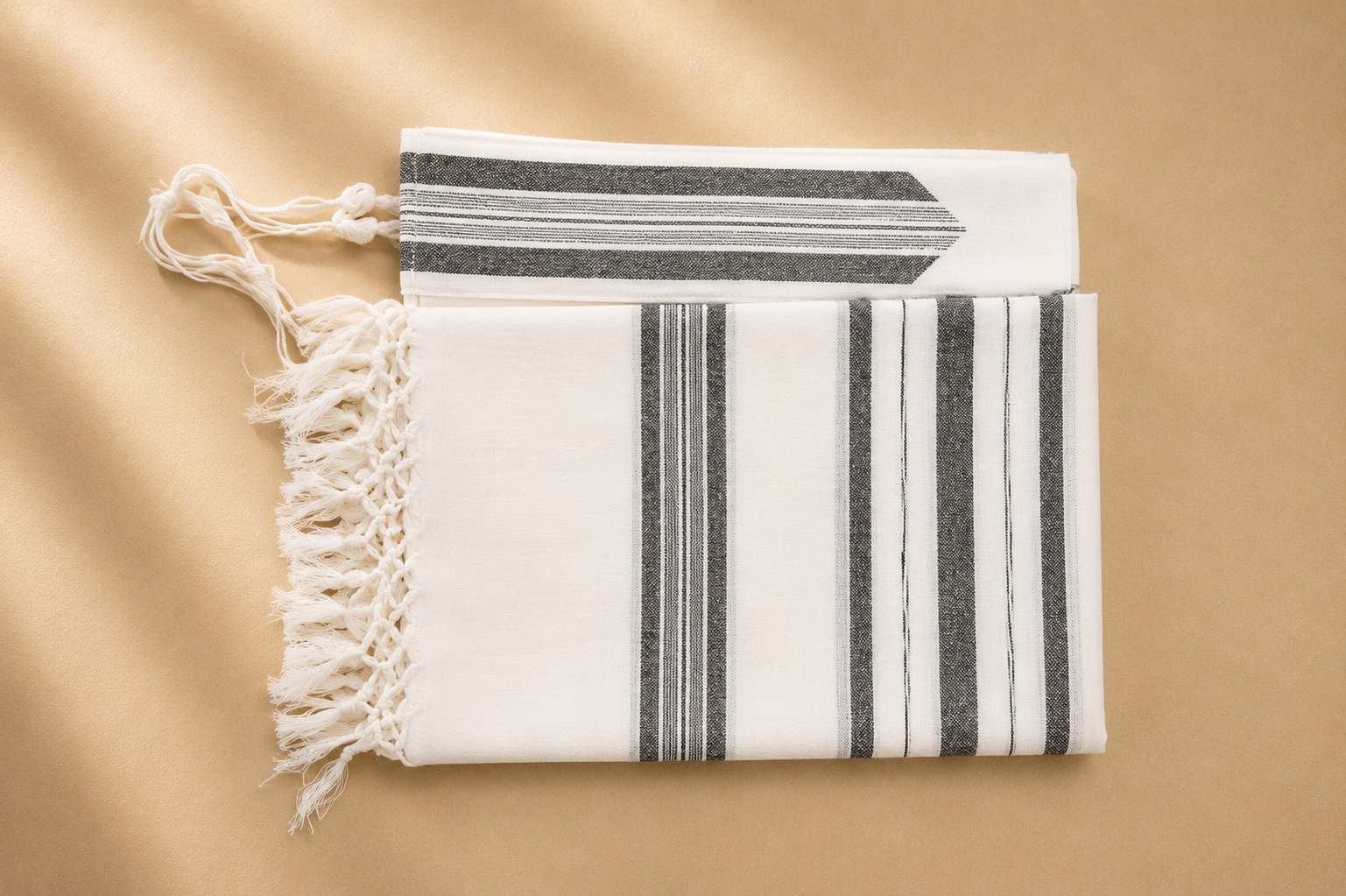 HALEL - Special Non Slip Pure Wool Tallit - Gray Stripes