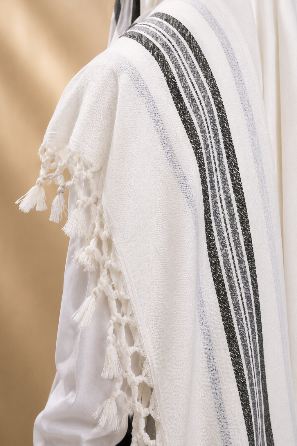 HALEL - Special Non Slip Pure Wool Tallit - Gray Stripes