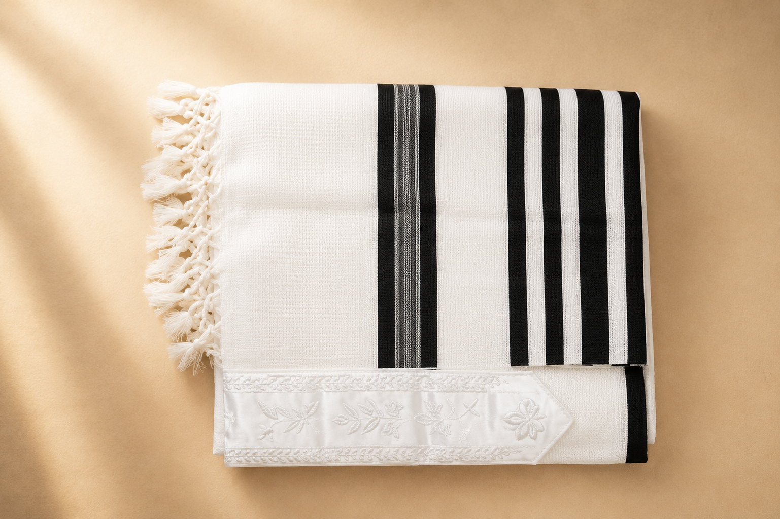 MOOSAF- Non-Slip Fancy pure wool tallit- Black stripes