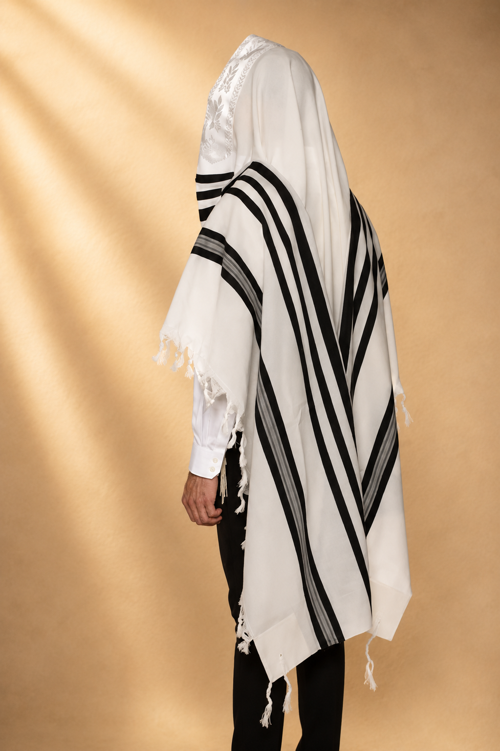 MODIM- Classic texture pure wool tallit-Black stripes