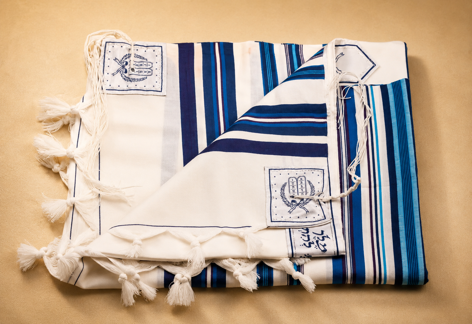 BENI OR- Classic texture pure wool tallit-Shades of Blue Stripes- Made in ISRAEL