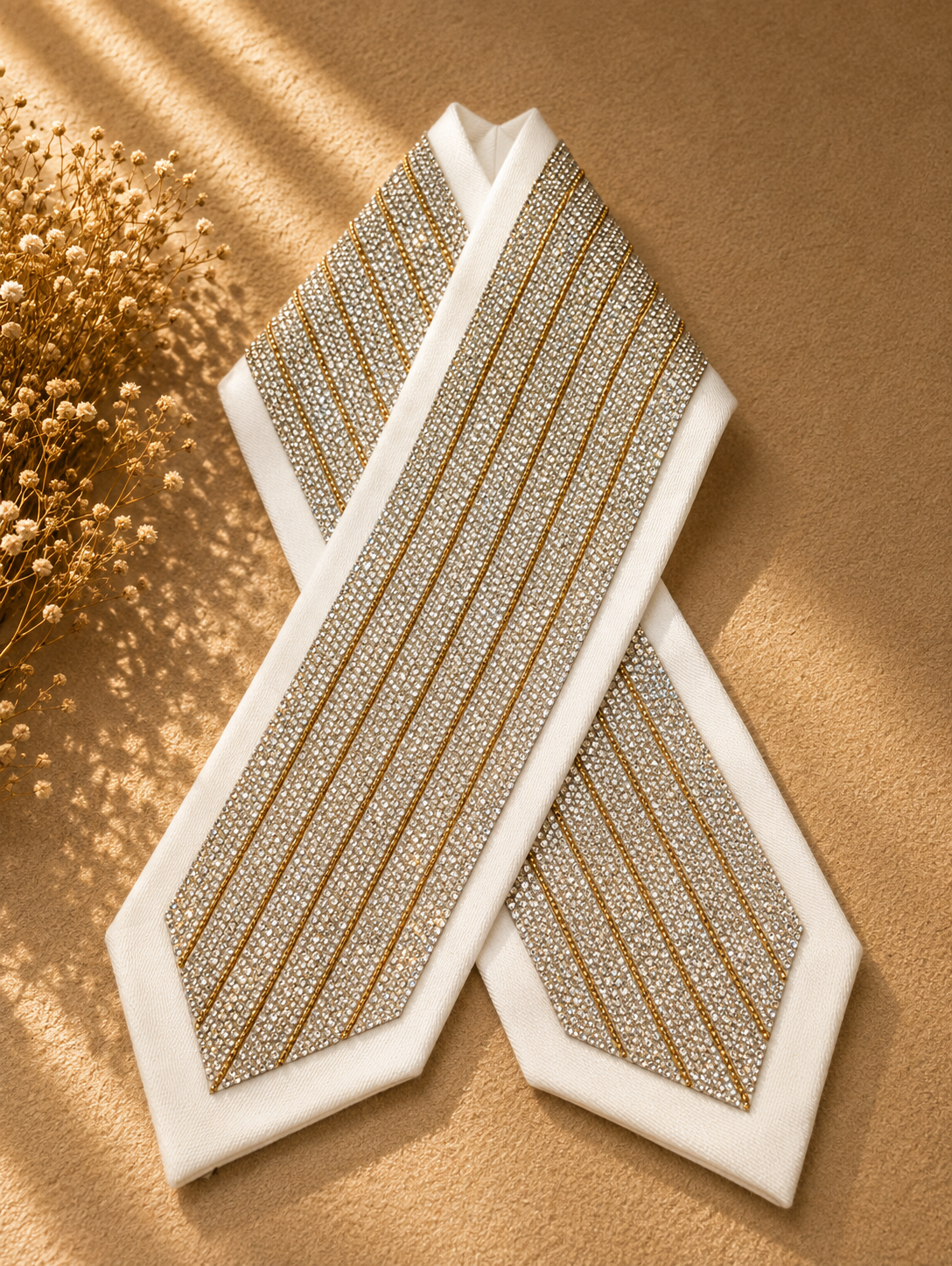 Luxury Crystal Stripe Atarah – White & Gold Collection | Handmade in Israel