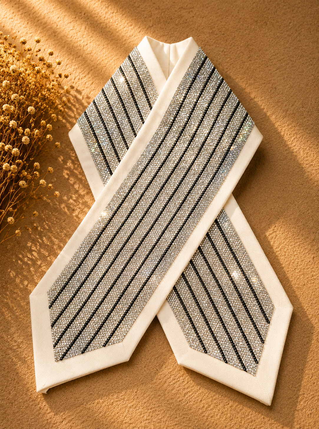 Black Crystal Stripe Atarah – White Collection | Handmade in Israel