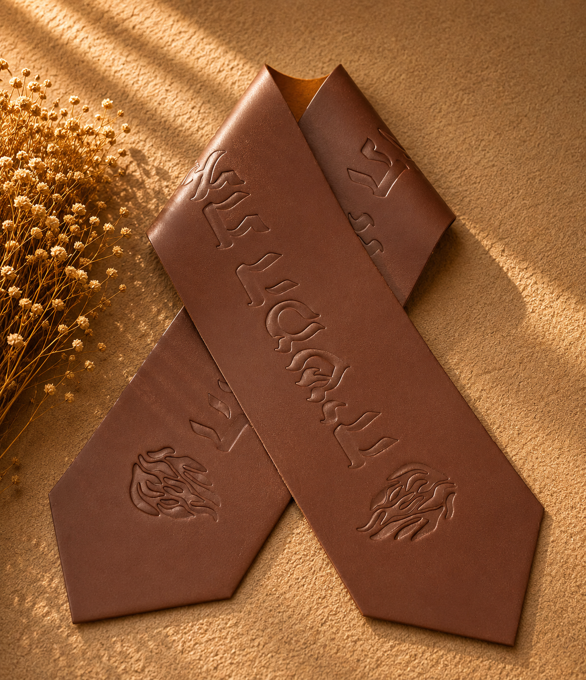 "My Fire Will Burn Until the Coming of Mashiach" Brown Leather-Look Atarah – Handmade in Israel