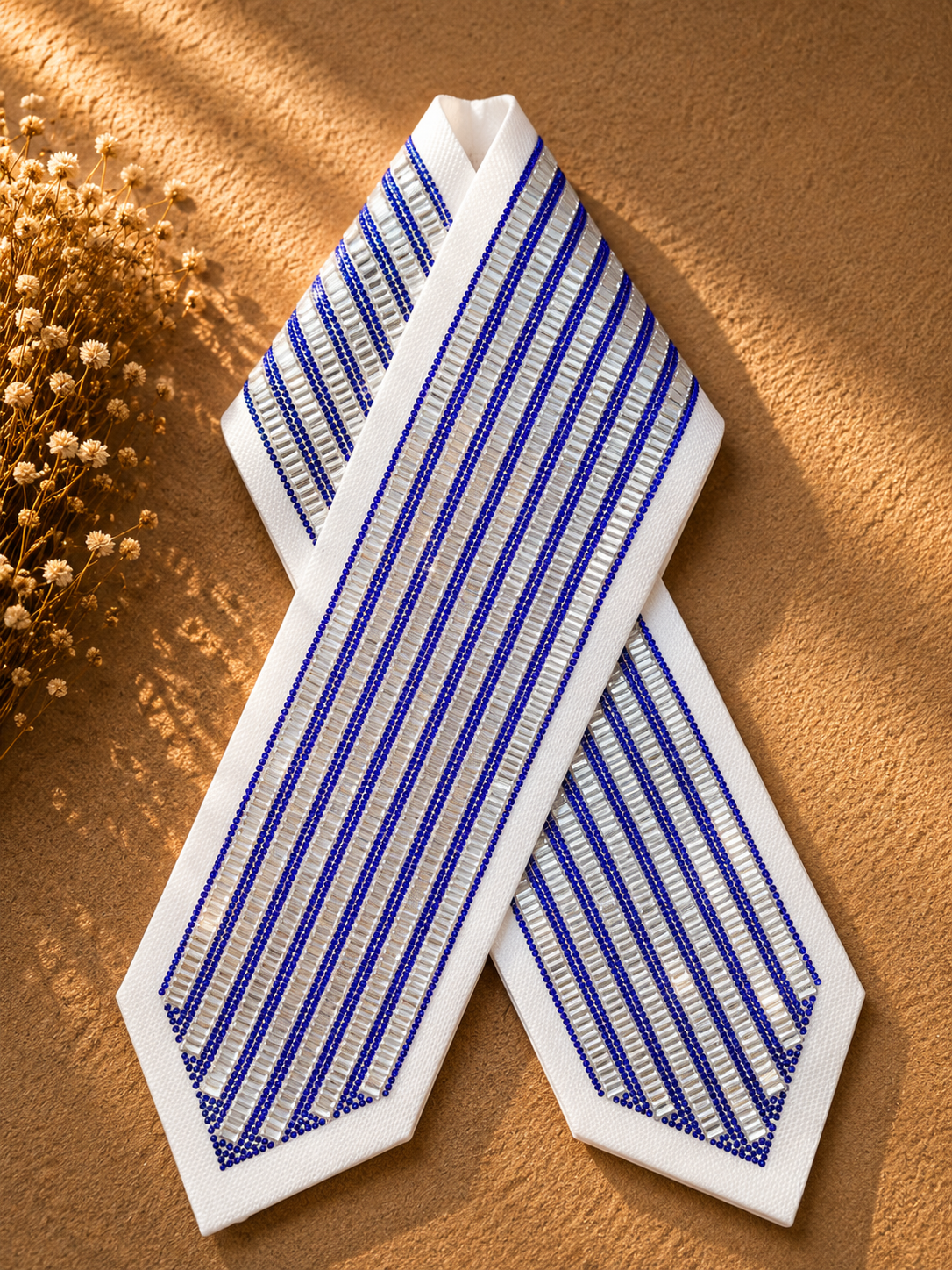 Royal Blue & Crystal Striped Atarah – Handmade in Israel