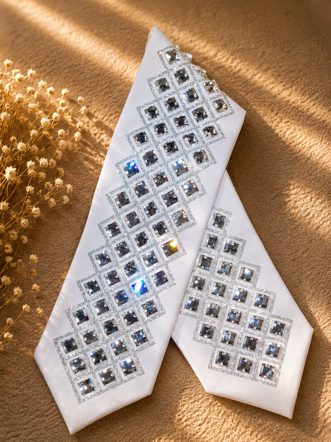 Luxury Swarovski Crystal Atarah – White Fabric – Handmade in Israel
