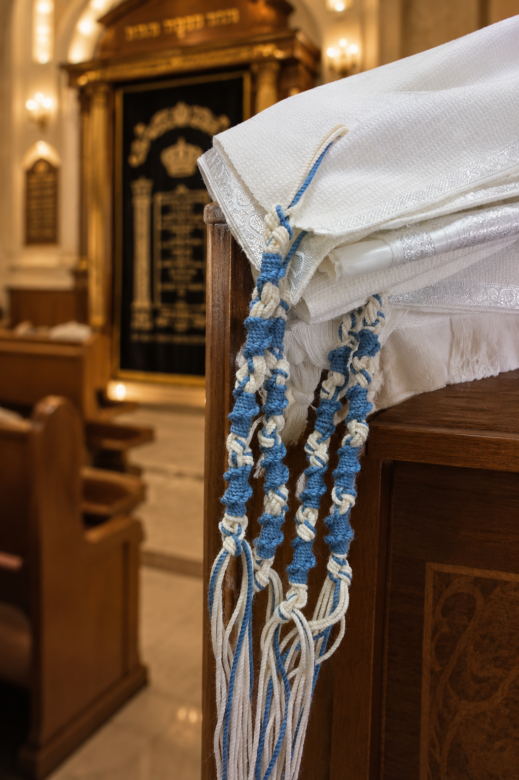 Handmade Sephardic Thick White & Tekhelet Tzizit