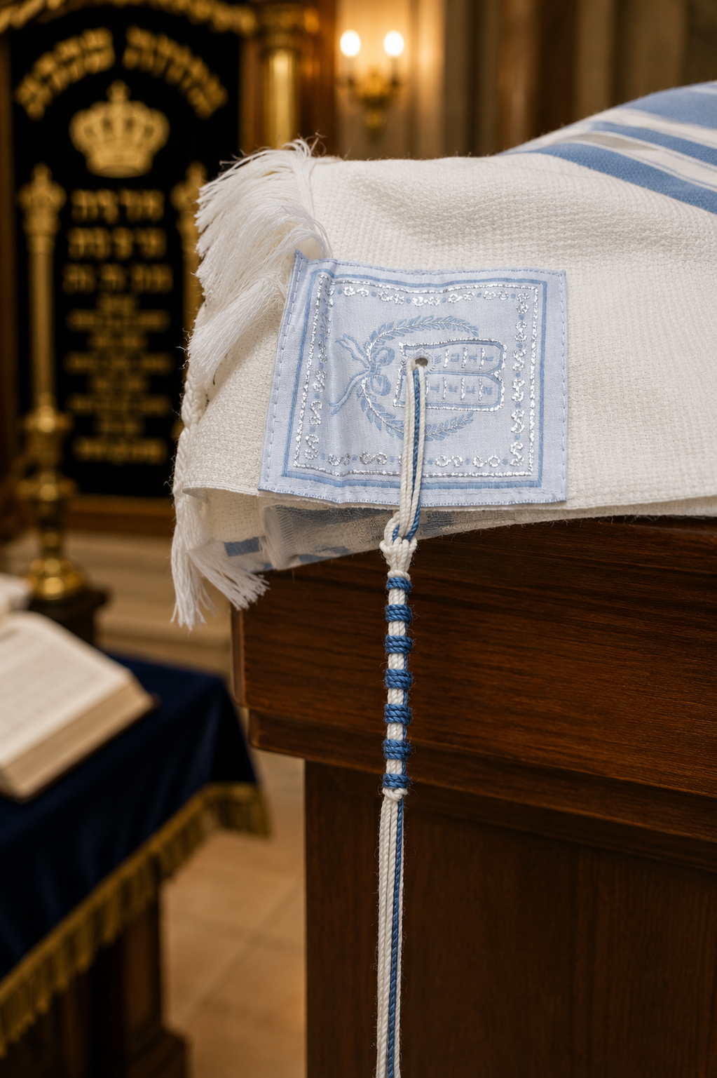 Handmade Thin White & Tekhelet Tzizit – Rambam (7 Wraps)