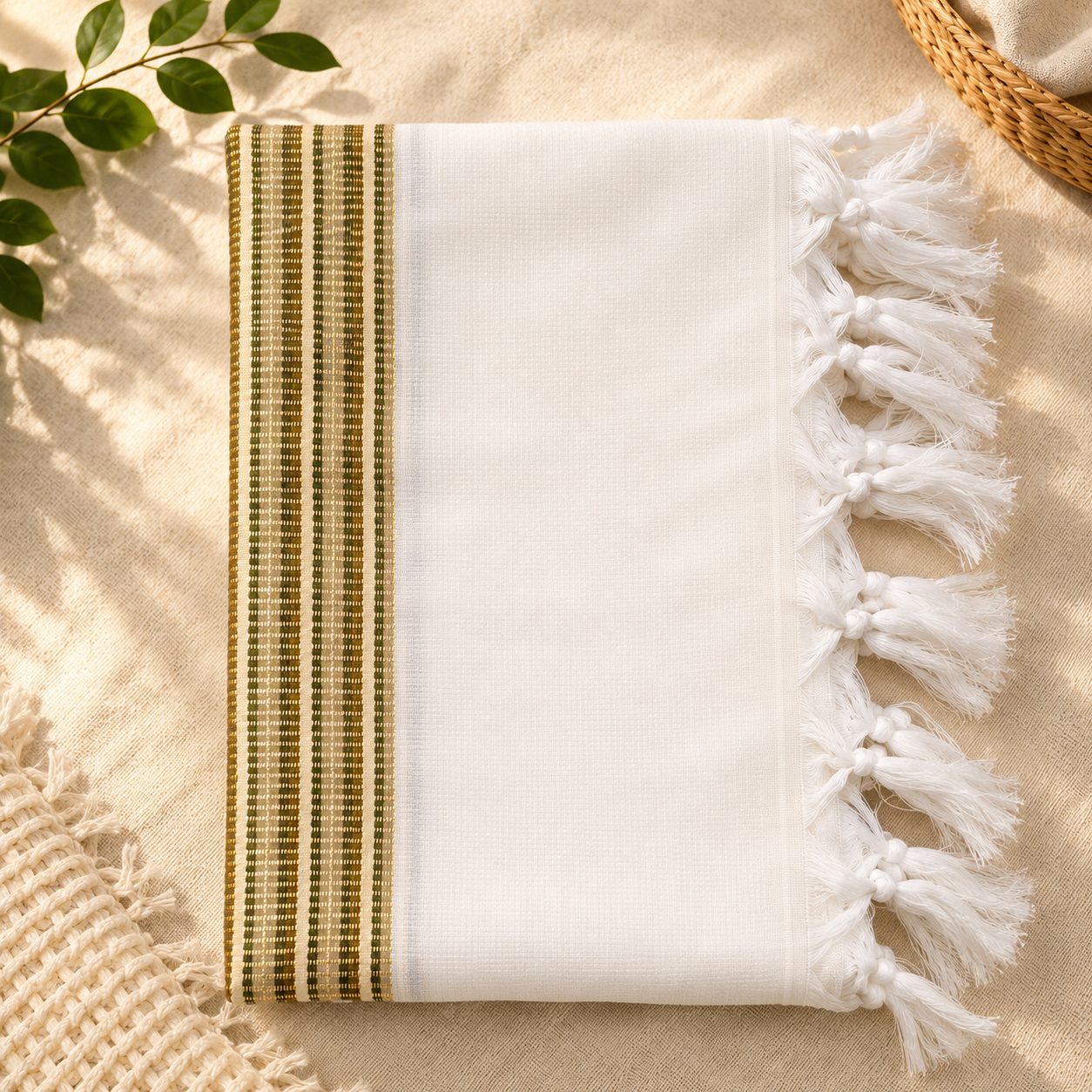 Premium Non-Slip Wool Tallit – Olive & Earth Gold Stripes